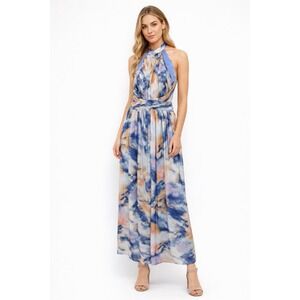 Dress The Population Halter Midi Dress Size L Alexis Sky Multi